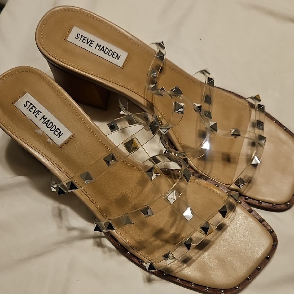 Steve Madden Clear Heels with Silver Studs